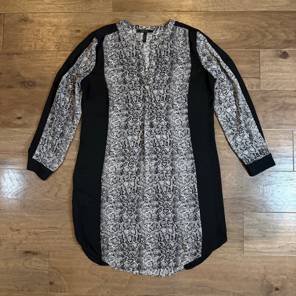 BCBGMAXAZRIA Paige Snakeskin Print Tunic‎ Dress Black Gray TYW6X585 Womens Large